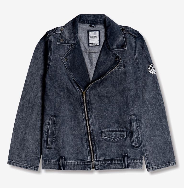Black Washed Denim Biker Jacket 