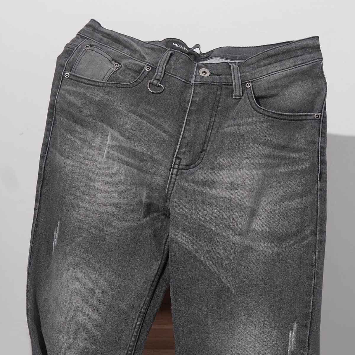 Dark Grey Washed Ripped Jeans Pants 